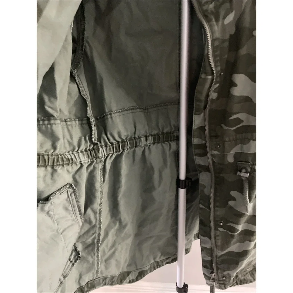Girls XL Camo Utility Jacket Hooded Drawstring Waist Green Military Style